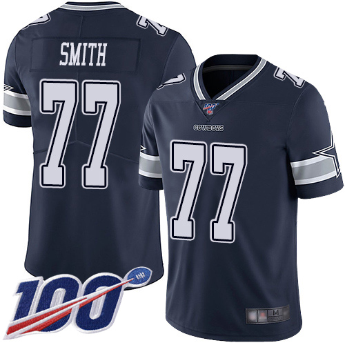 Men Dallas Cowboys Limited Navy Blue Tyron Smith Home #77 100th Season Vapor Untouchable NFL Jersey